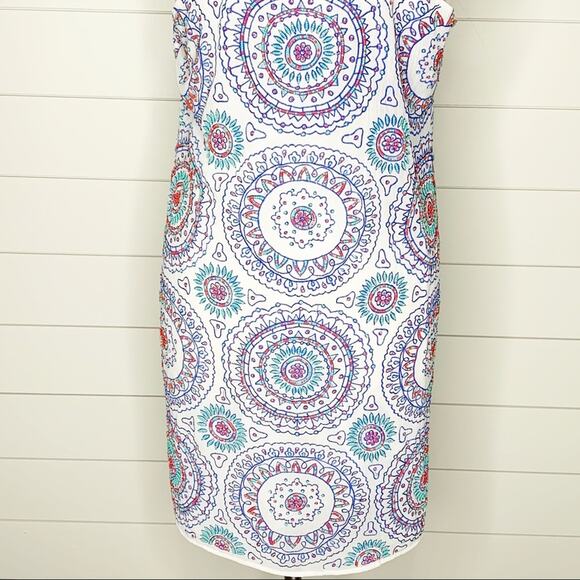 New Friends Colony Medallion Beaded Shift Dress White Blue Size Large - Picture 10 of 11